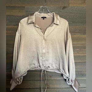 DREW Satin Button-Down Blouse in champagne
